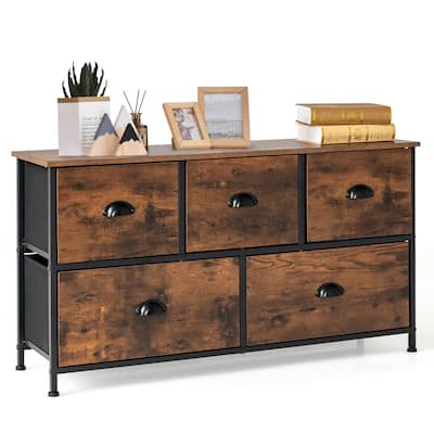 5 Drawer Dresser Chest of Drawers with Wood Top Steel Frame
