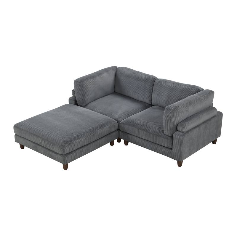 Furniture of America Sienta Modern 3-Piece Corduroy Modular Sectional with Ottoman