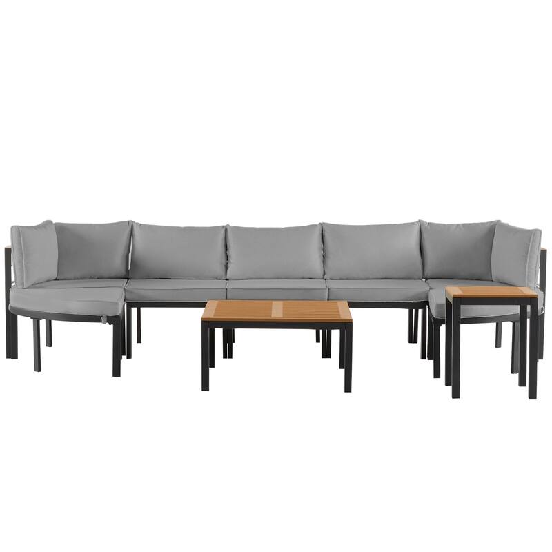 Modular Outdoor Sofa Set with Coffee Table, Ottoman & Cushions