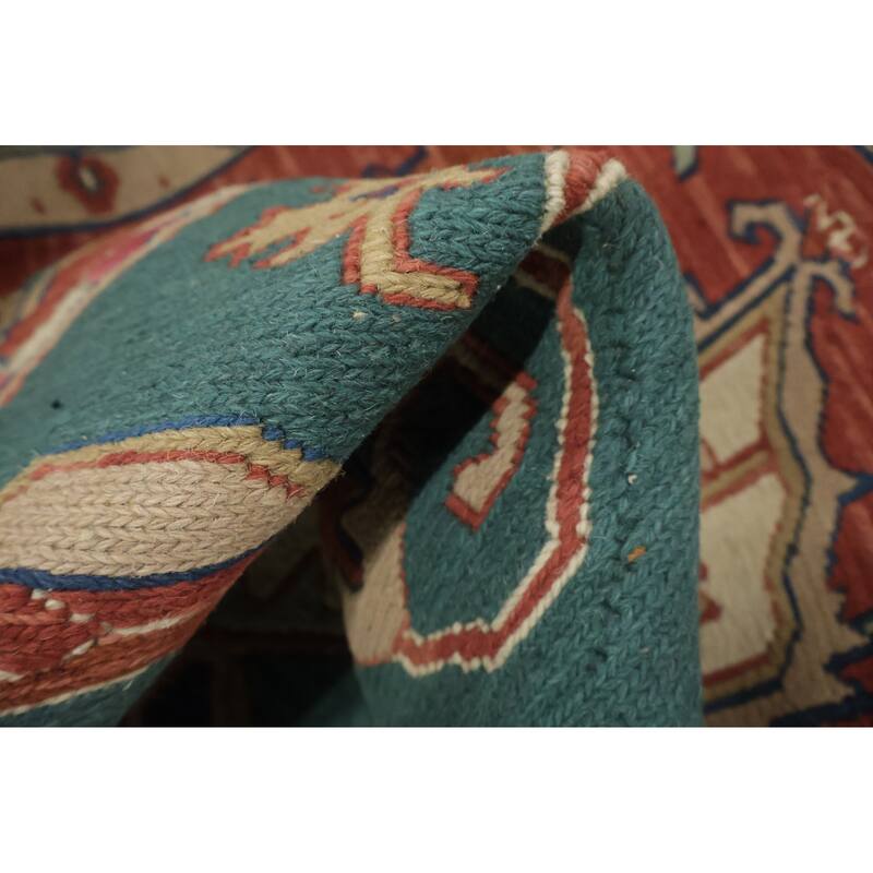 Hand Knotted Oriental 100% Wool Carpet Traditional Geometric Green Heriz (serapi) Area Rug - 8' 9'' X 5' 9''