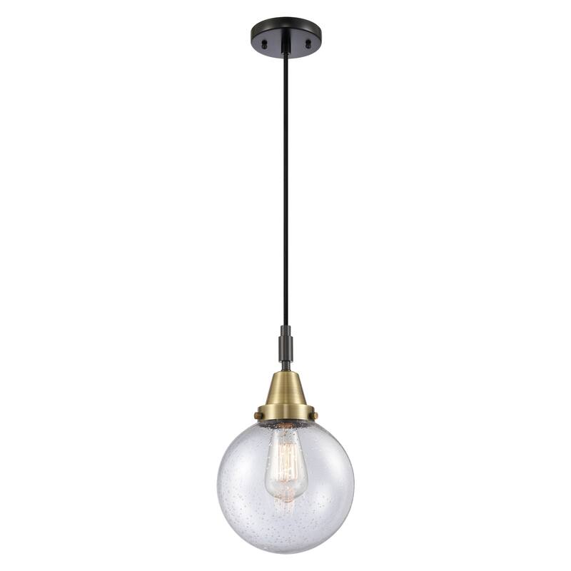 Innovations Lighting Downtown Urban - Caden Beacon - 1 Light 8" Cord Hung Mini Pendant - Black Antique Brass/Seedy Shade