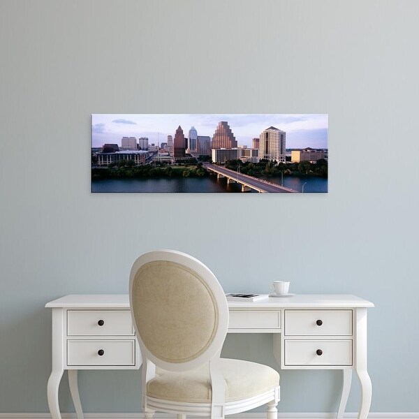 Easy Art Prints Panoramic Image 'Skylines in a city, Lady Bird Lake, Colorado River, Austin, Texas' Canvas Art