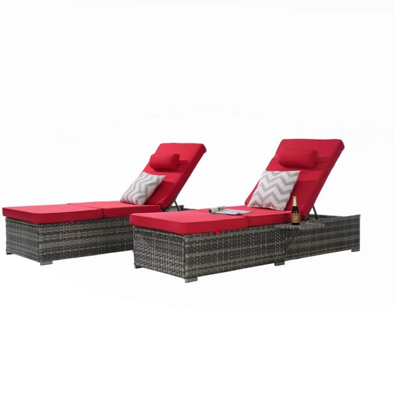 Outdoor Chaise Lounge Chair Set of 2 with Storage