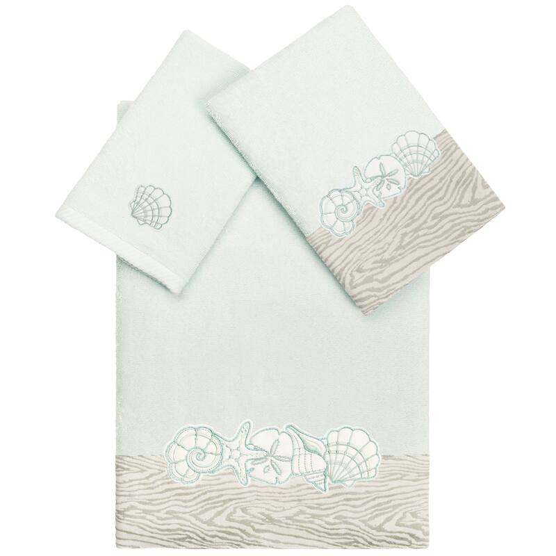Authentic Hotel and Spa Turkish Cotton Shell Row 3PC Towel Set - Aqua