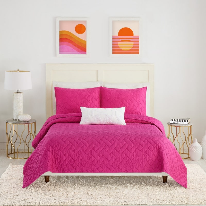 Trina Turk Dream Weaver Pink Coverlet Set, 3 Pieces - King - 3 Piece