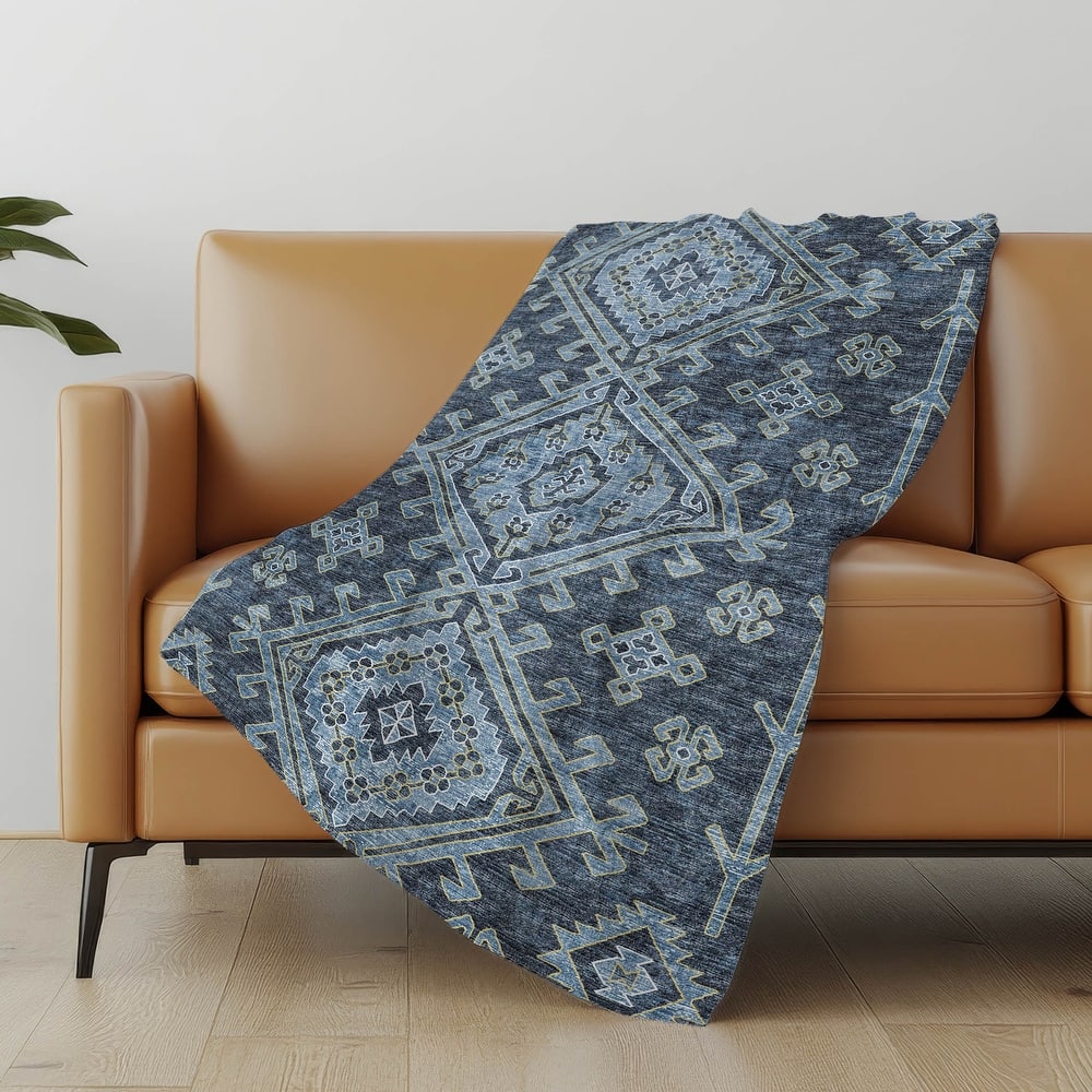 Premium Machine Washable ASB73 Boho Moroccan Sherpa Throw Blanket