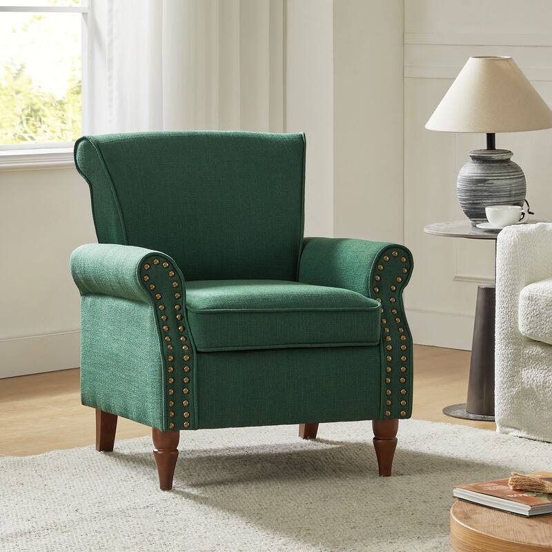 Nyctelius Upholstered Comfy Accent chair with Turned Wooden Legs and Nailhead Trim Set of 2 by HULALA HOME