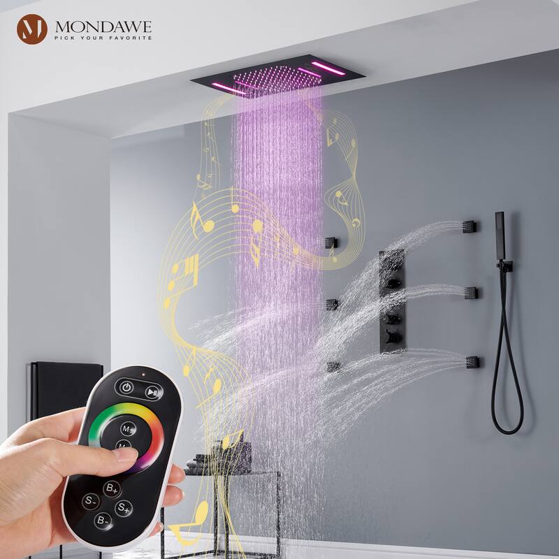 64 Colors LED Light and Music Ceiling Mounted Thermostatic Shower System