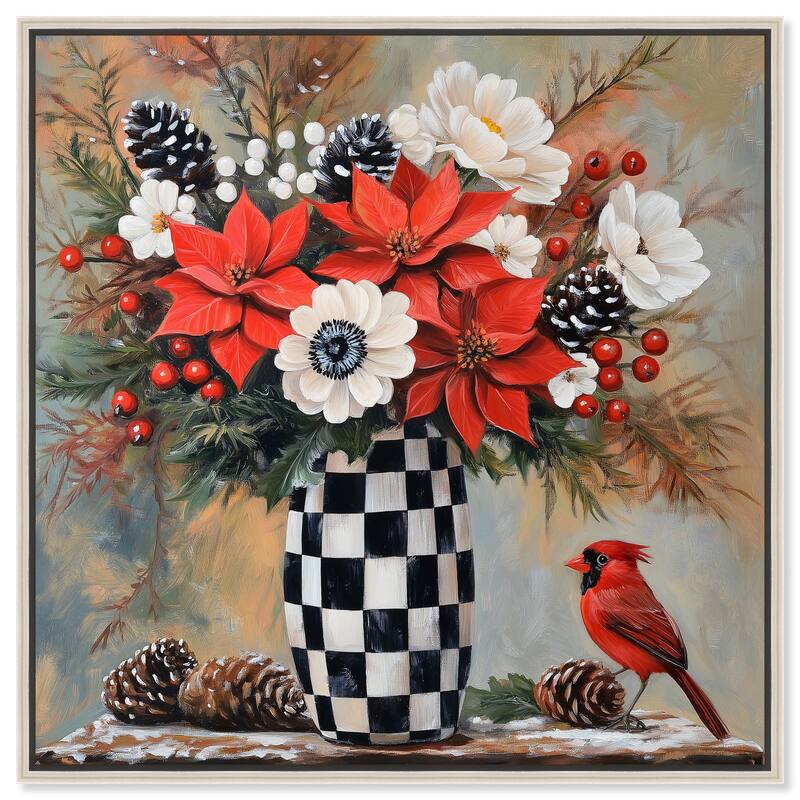 Checkerboard Vase Blooms II Canvas by Art Remedy - Silver - 20" x 20"