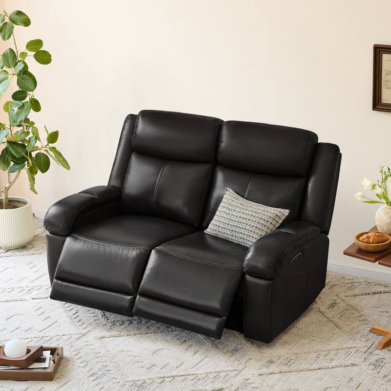 Spruce & Spring Hadlee Genuine leather Reclining Sofa with Multi-Function Console.