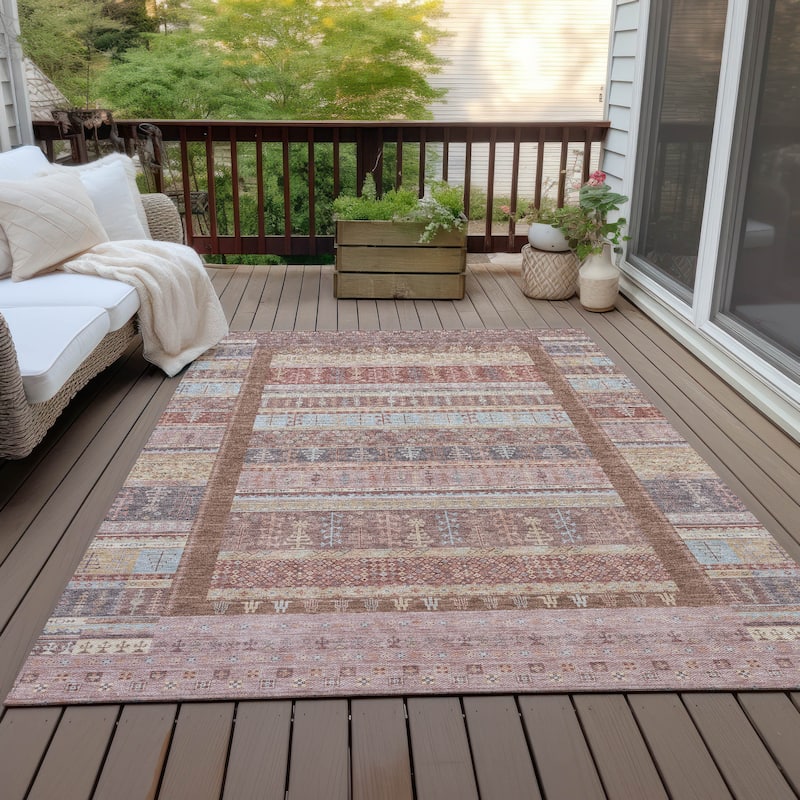 Machine Washable Indoor/Outdoor Global Kilim Chantille Rug - Paprika - 3' x 5'