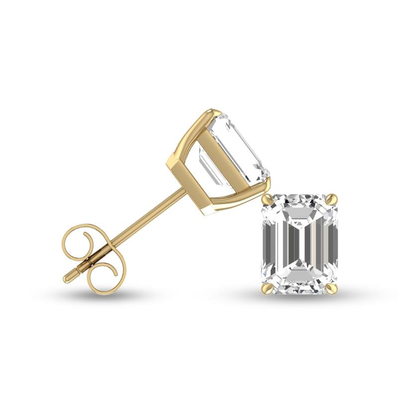 Marquee Lab Grown 3/4 Carat Emerald Cut Solitaire Diamond Earrings in 14K Yellow Gold
