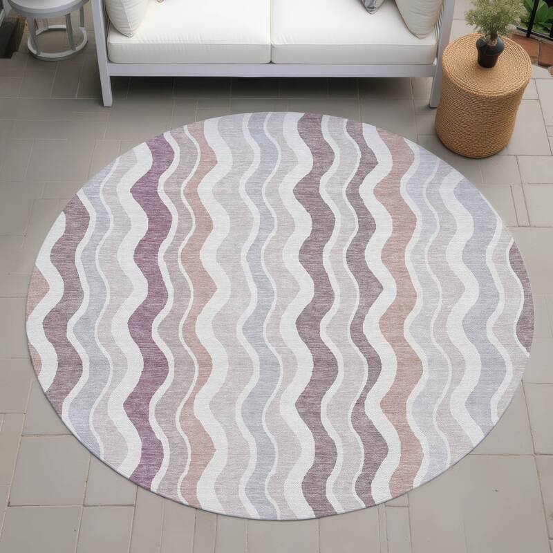 Machine Washable Indoor/ Outdoor Funky Stripe Chantille Rug - Blush - 8' x 8'