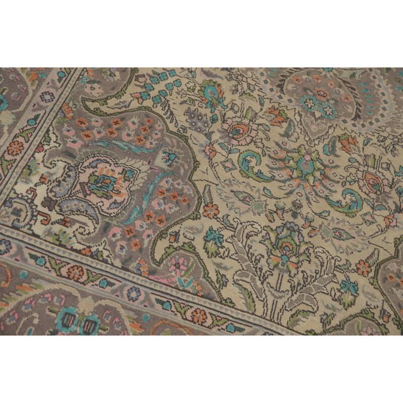 Hand Knotted Oriental 100% Wool Carpet Traditional Floral Beige & Ivories Tabriz Area Rug - 9' 6'' X 6' 8''