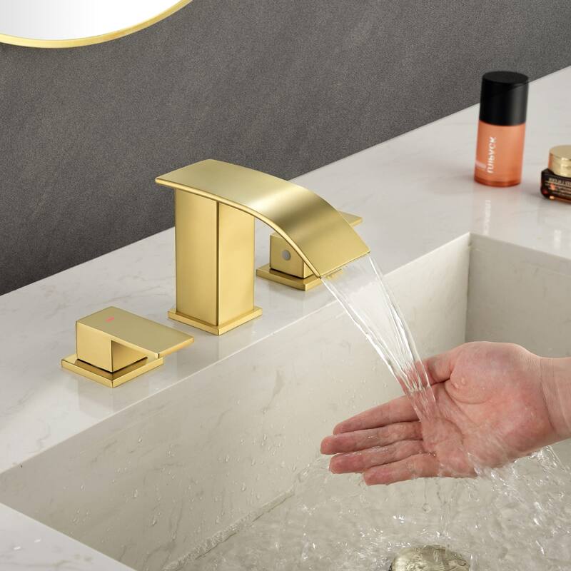 8 Inch Widespread Waterfall Bathroom Faucet with Pop-up Drain Kit Modern Double Handle Bathroom Sink Basin Vanity Faucet 3 Holes