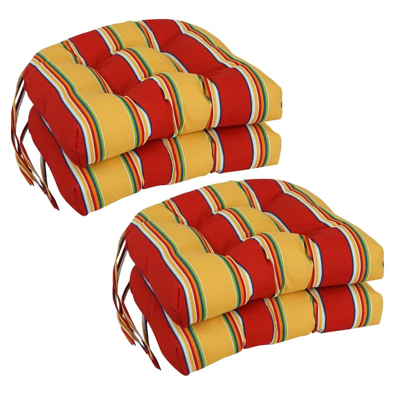 16-inch Rounded Back Tufted Indoor/Outdoor Chair Cushions (Set of 4) - 16" - Haliwell Multi