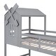 preview thumbnail 8 of 7, Grey Twin over Twin Bunk Bed with Roof and Window, with Guardrails and Ladder