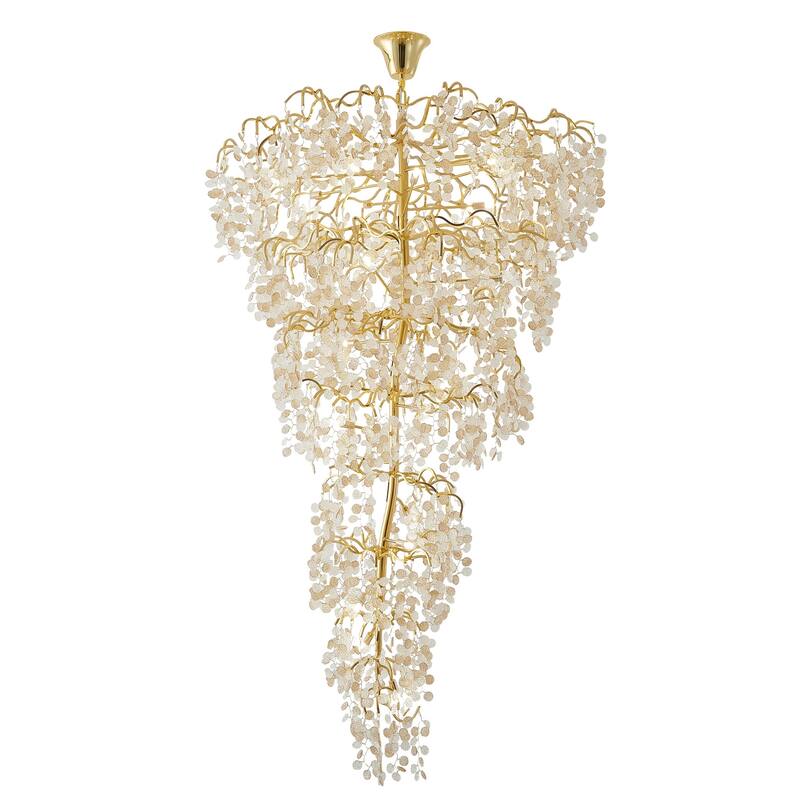 25-Light Gold Chandelier With Clear And Champagne Glass Petals