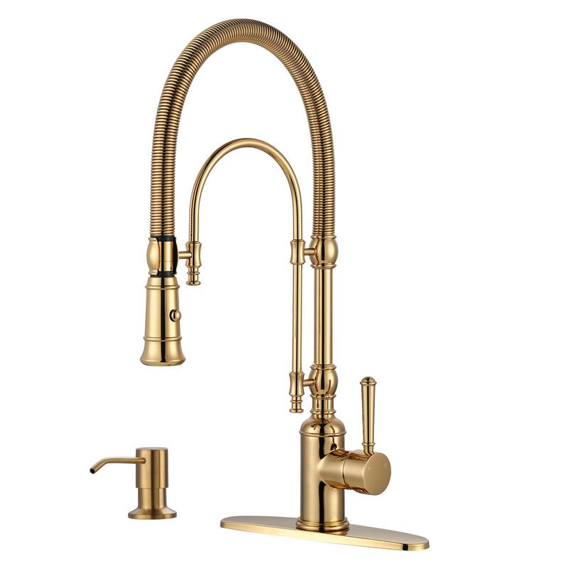 WOWOW Single Handle Gooseneck Pull Down Sprayer Kitchen Faucet