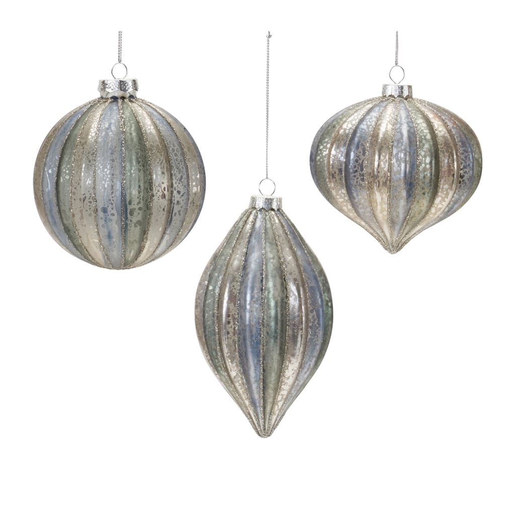Glittered Glass Christmas Ornaments 6" (150Mm) Silver and Blue 6Ct