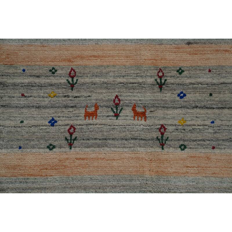 Hand Knotted Oriental 100% Wool Carpet Tribal Animal Pictorial Greys & Charcoal Gabbeh Area Rug - 12' 5'' X 9' 4''