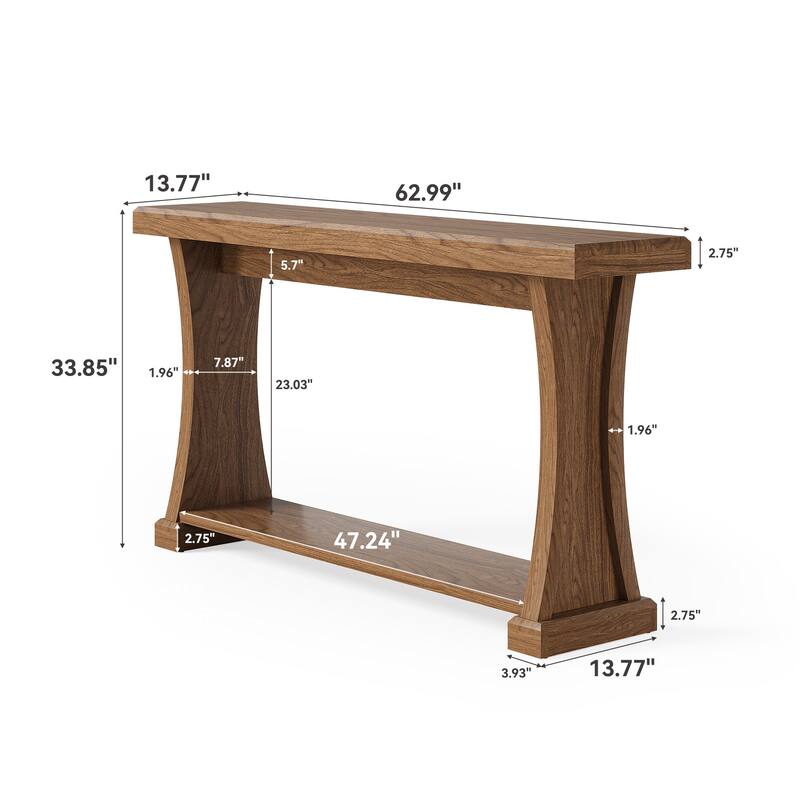 2 Tier Narrow Console Table, 63'' Long Entryway Table with Storage Shelf
