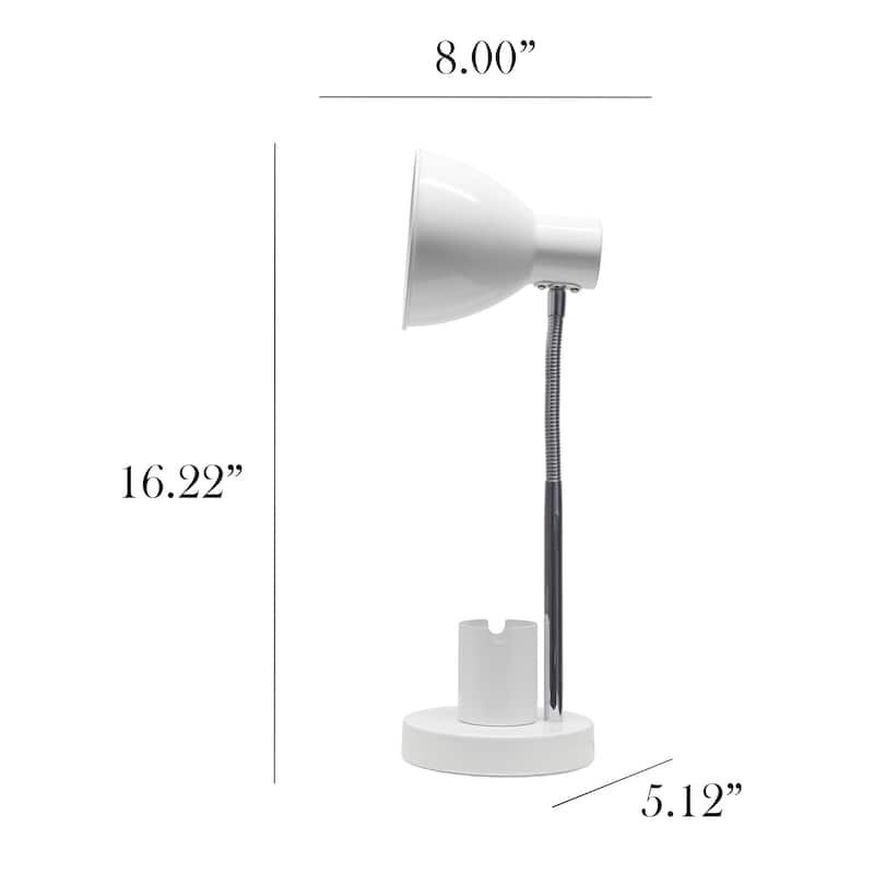 Adjustable Metal Desk Lamp with Organizer Base and Chrome Gooseneck Arm Modern Task Lighting Multiple Colors