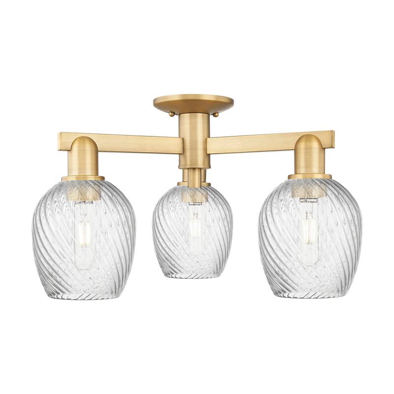 Innovations Lighting 716-3F-12-24 Salina Semi-Flush Salina 3 Light 24" - Brushed Brass / Clear Spiral Fluted
