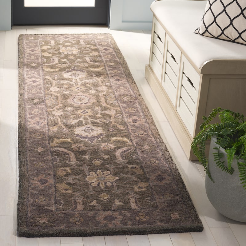 SAFAVIEH, Handmade Anatolia Patricie Traditional Oriental Hand-spun Wool Rug - 2'3" x 8' Runner - Grey/Dark Grey