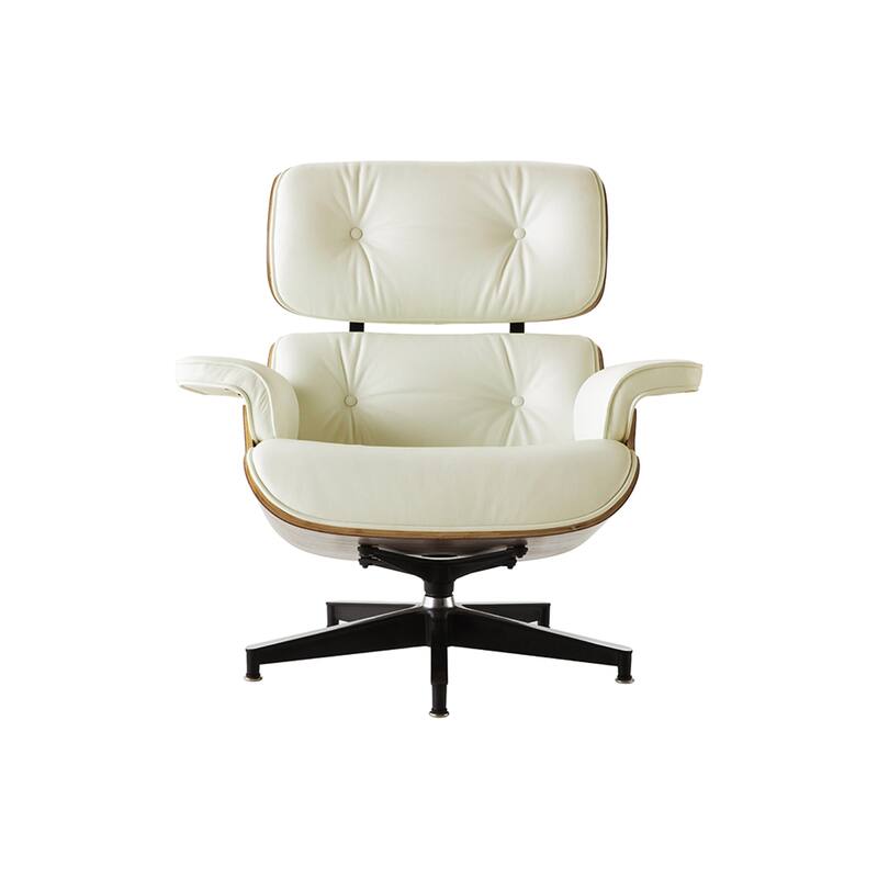 HomeRoots 35" Beige Tufted Leather And Dark Brown Swivel Lounge Chair with Ottoman - 27.1