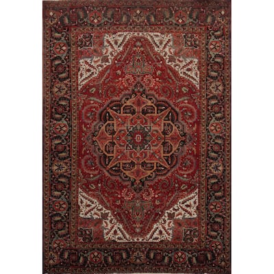Hand Knotted Oriental 100% Wool Carpet Traditional Floral Red Heriz Area Rug - 10' 5'' X 8' 3''