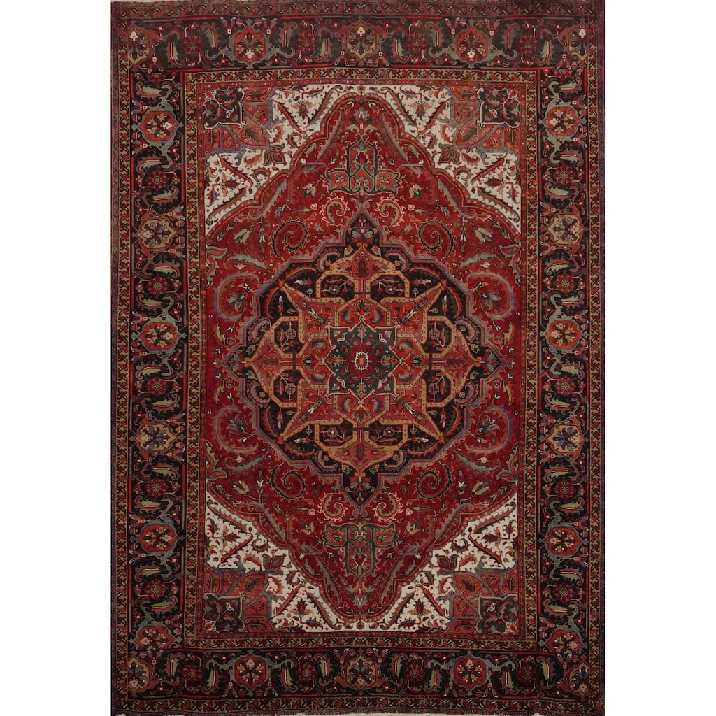 Hand Knotted Oriental 100% Wool Carpet Traditional Floral Red Heriz Area Rug - 10' 5'' X 8' 3''