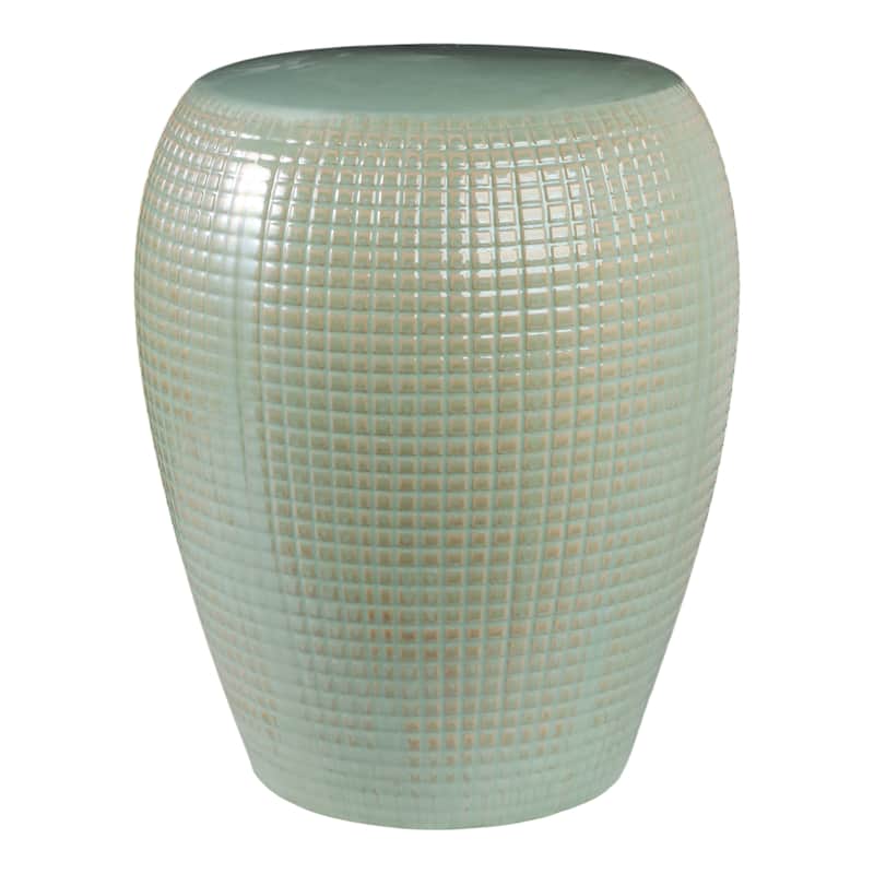Ceramic Garden Stool Raised-Grid Texture for Home Use - 19" Green