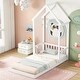 preview thumbnail 13 of 31, Twin Size Pine Wood Roof-framed Headboard Floor Bed with Headboard Guardrails, without Slats