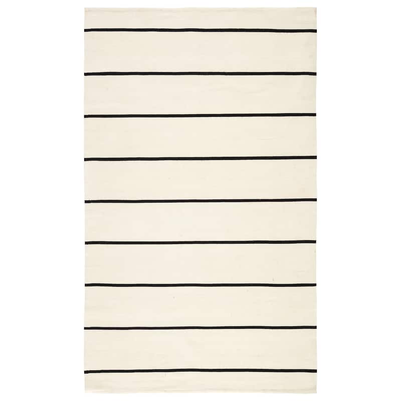 Porch & Den Langwood Stripes Indoor/ Outdoor Handmade Area Rug - 8'10" x 11'9" - Ivory/Black
