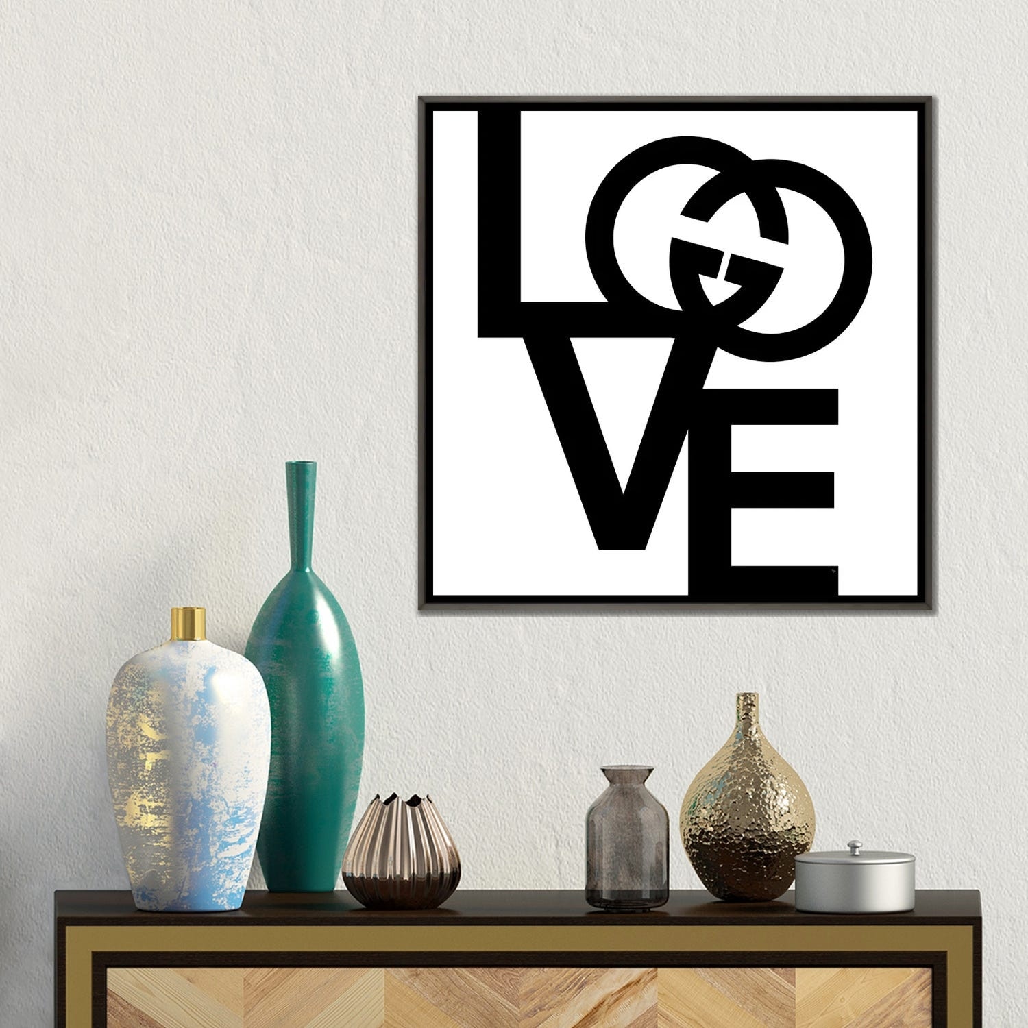 Framed Canvas Art (Champagne) - LV Gold by Martina Pavlova ( Fashion > Fashion Brands > Louis Vuitton art) - 26x18 in