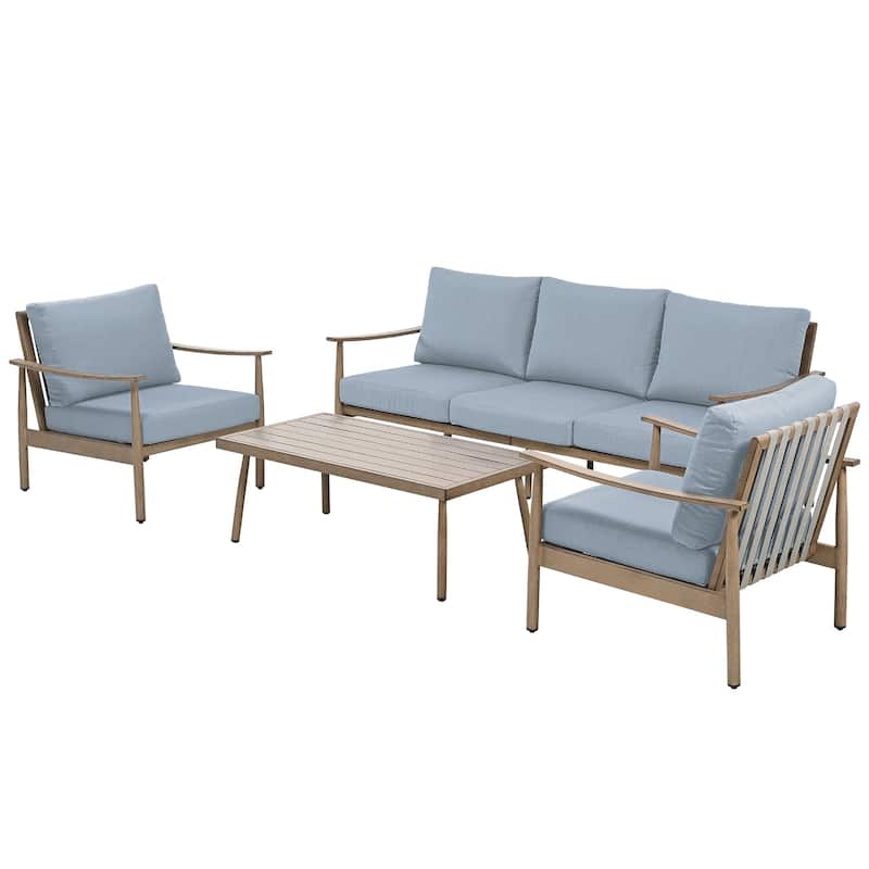 5-Person Aluminum Patio Conversation Set with Webbing Chair Back and Cushions