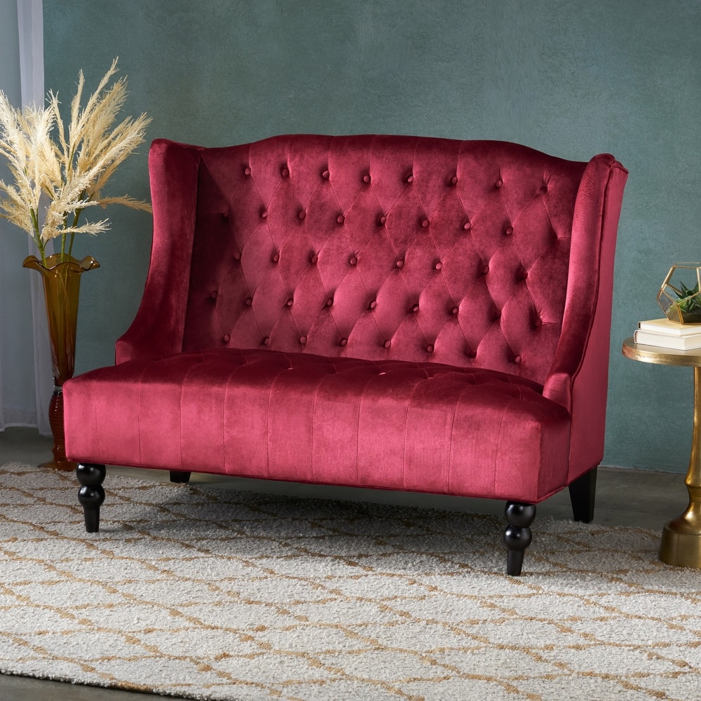 Velvet Button Tufted High Wingback Loveseat Sofa