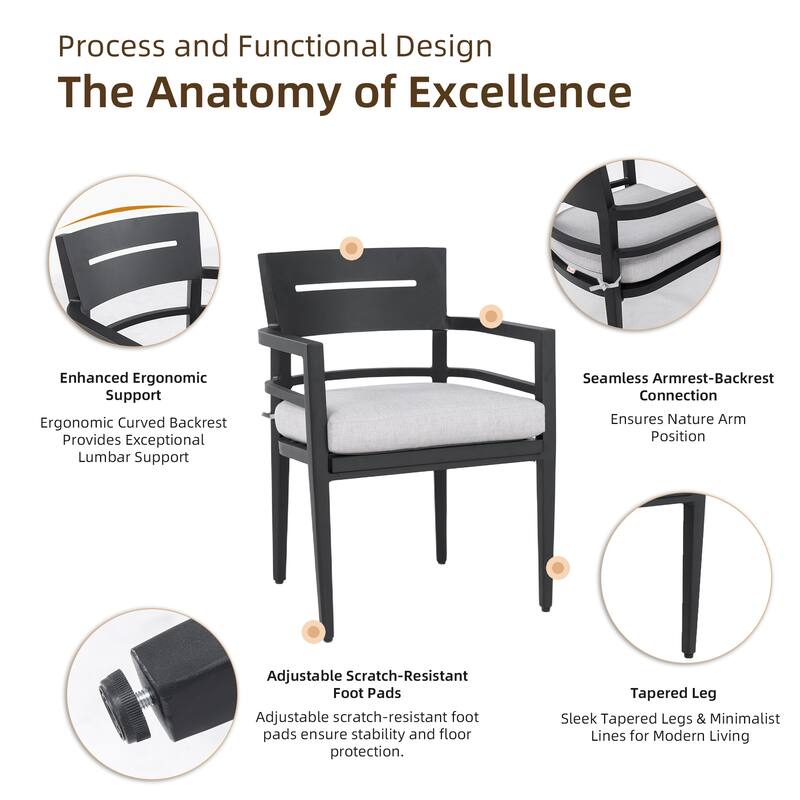 GDFStudio Catalina Modern 5-Piece Outdoor Dining Set with 44"x44" Sintered Stone Table, Sunbrella Cushion