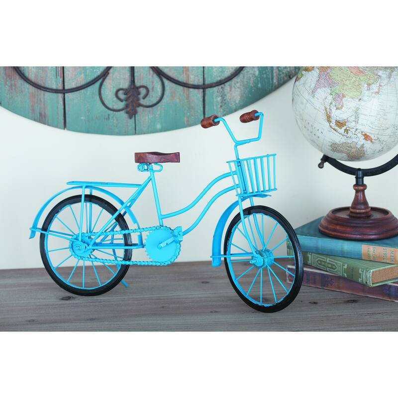 Yellow, Blue or Silver Metal Bike Decorative Sculpture with Wood Accents - Blue