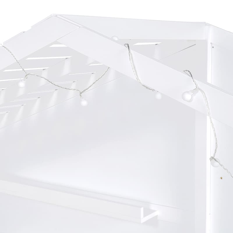 House Bed with Shelves, Window and Sparkling Light Strip on the Roof