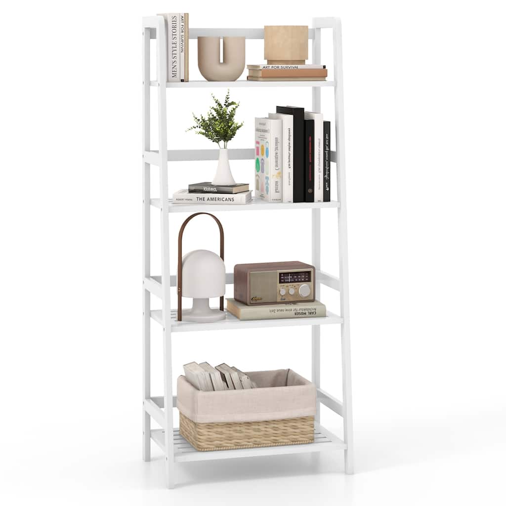 Costway Multifunctional 4 Shelf Bamboo Bookcase Ladder Plant Flower - See Details