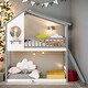 preview thumbnail 10 of 16, Roof and Windows Design Twin Over Twin Bunk Bed Wood Bed With Ladder Grey