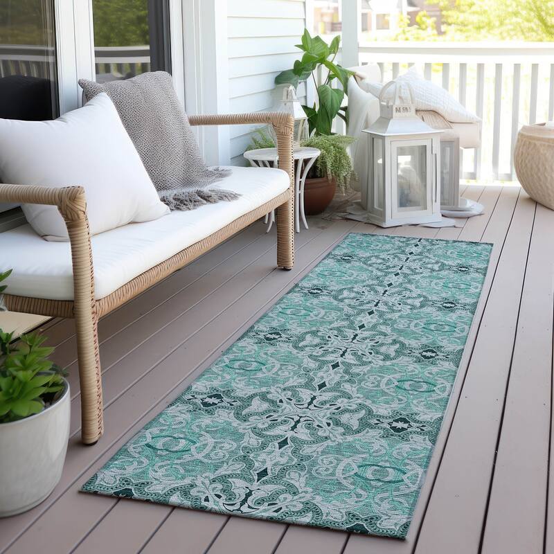 Machine Washable Indoor/ Outdoor Chantille Traditional Medallions Rug - Teal - 2'3" x 7'6"