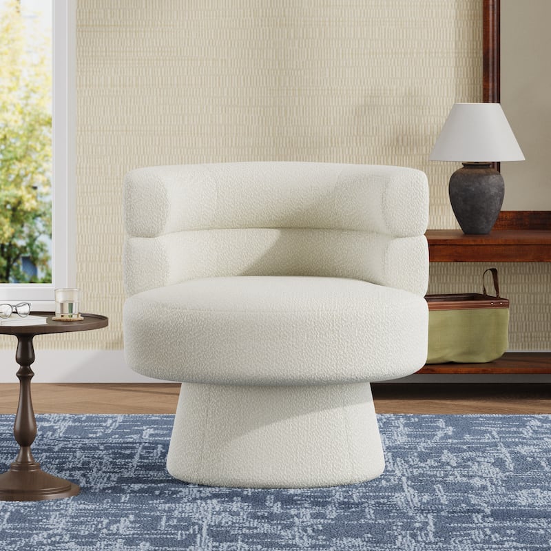 Roomfitters Contemporary 360° Swivel Barrel Chair, Premium Boucle Upholstered Accent Lounge Chair with 330 lbs, Cream White