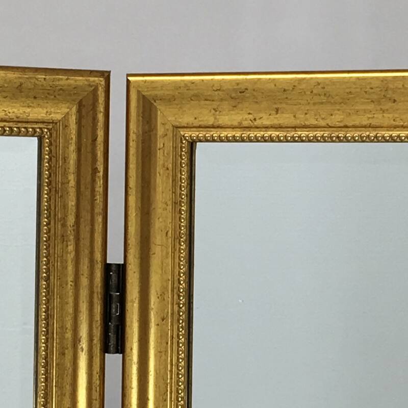 Full Size Dressing Screen with 3 Panel Resin Frame and Mirrors, Gold