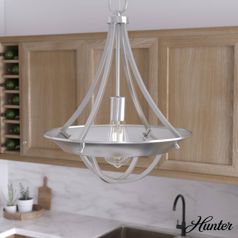 Hunter Perch Point Pendant - Island, Dining, Entry - Rustic, Mountain, Modern - 14" - 1 Light - Brushed Nickel
