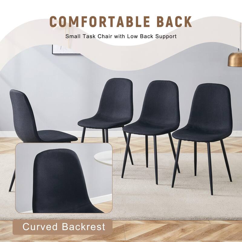 5-Piece Round Dining Table with Double Layer Storage, Wood and Black Fan Panels, Ergonomic Fabric Chairs, Anti-Slip Feet