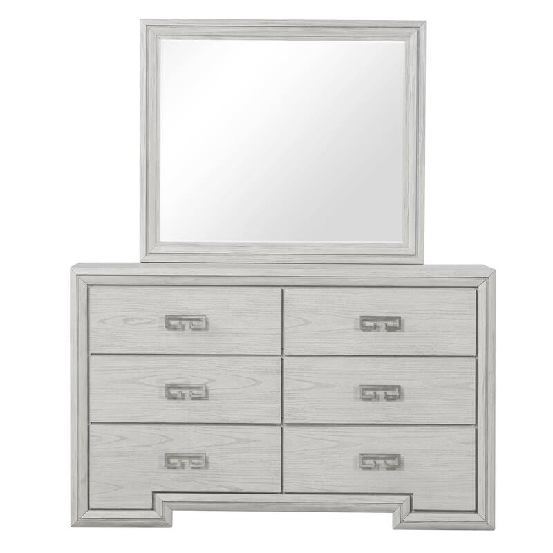 Rustic White Finish Bedroom Furniture Set Bed Dresser Mirror Chest USB-Nightstand