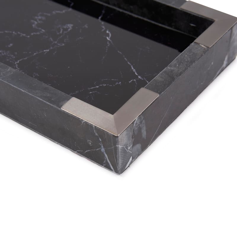 Allan Andrews Mirrored Marble Tray with Brushed Brass Accents - N/A